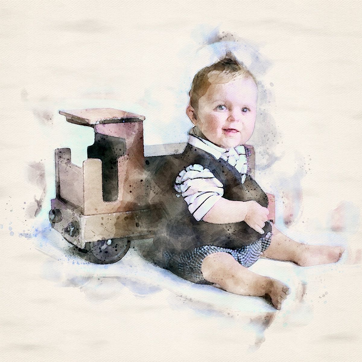 Baby Tom coloured watercolour from Black and White